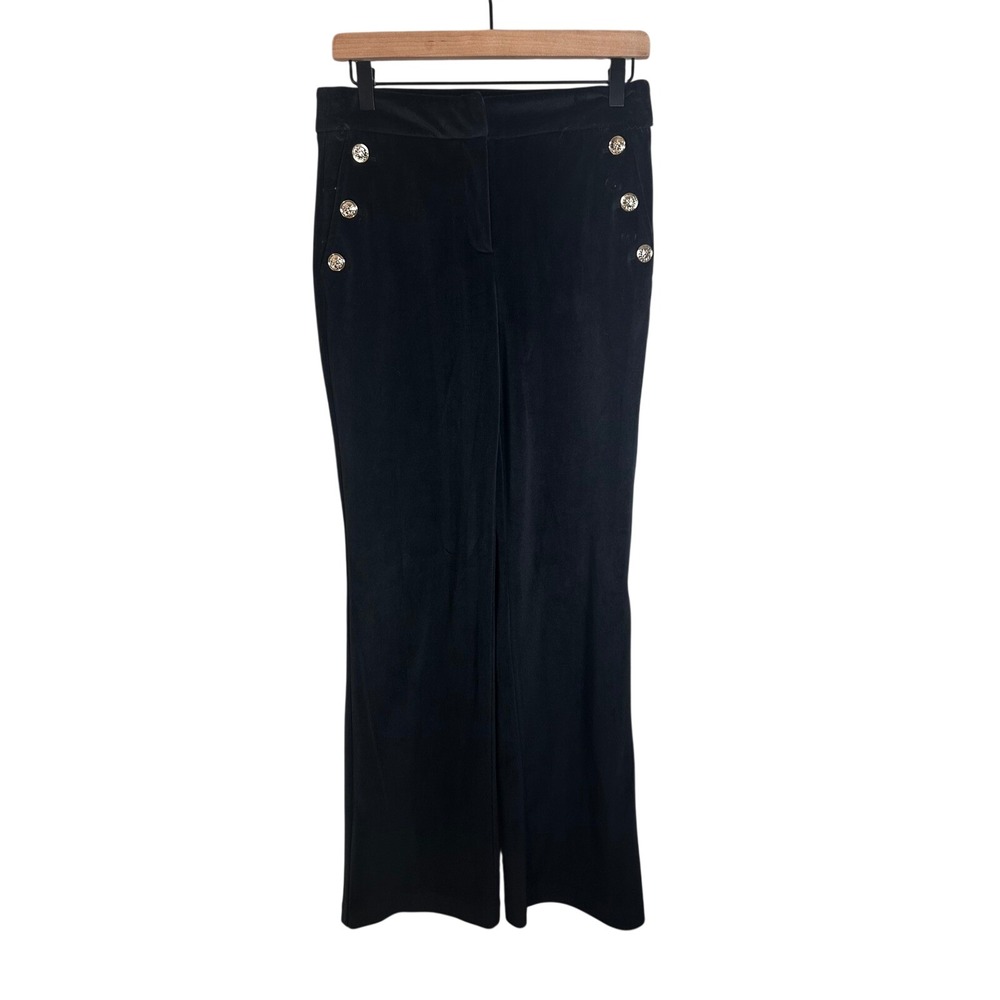 Maison d'Amelie Paris Black Velvet Sailor Wide Leg Pants Gold Crest Buttons US 4